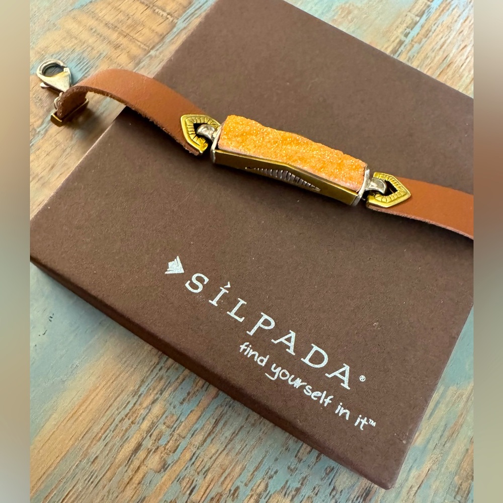 NWT Silpada Brown Leather Bracelet with Silver and Gold Finish Accents